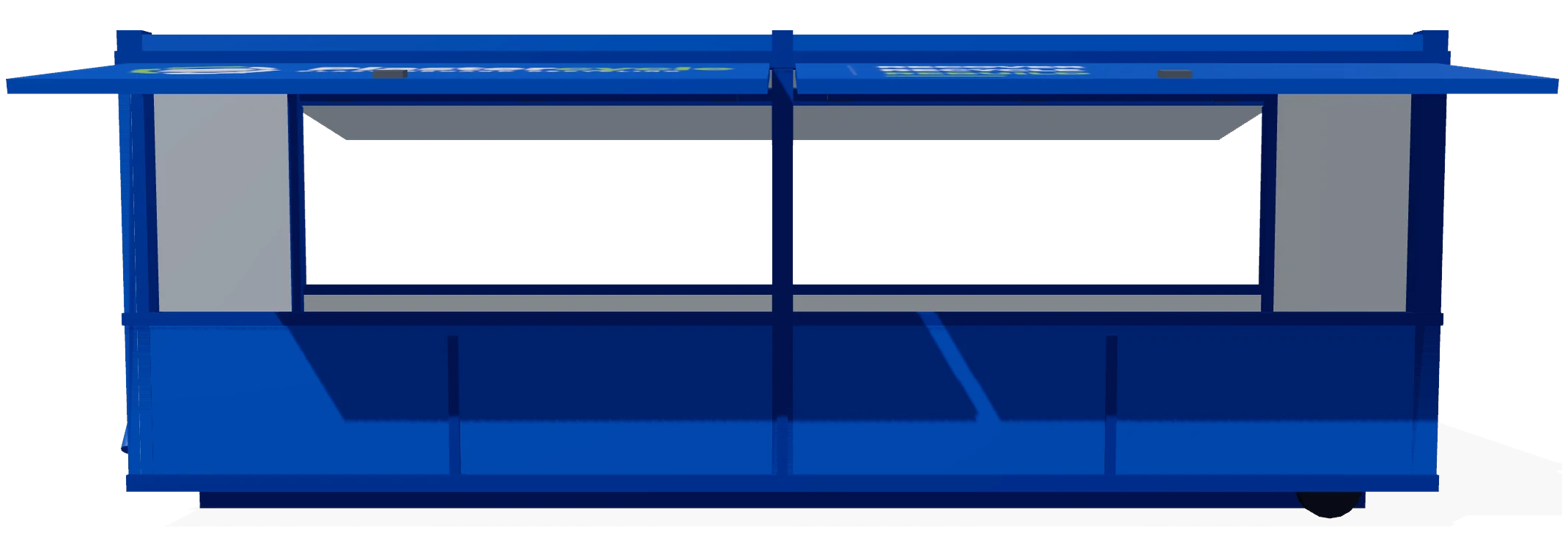 The bin with both side panels lifted